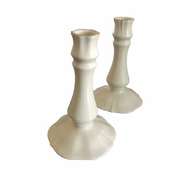 Lenox Candlestick Holders with Gold Rim Made In USA Special Vintage‎ - Picture 2 of 5